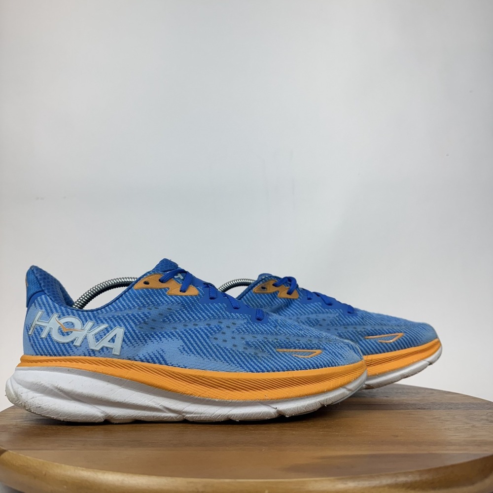 Mens Hoka One One Clifton 9 Blue Mesh Athletic Running Sneakers Shoes Size 10.5